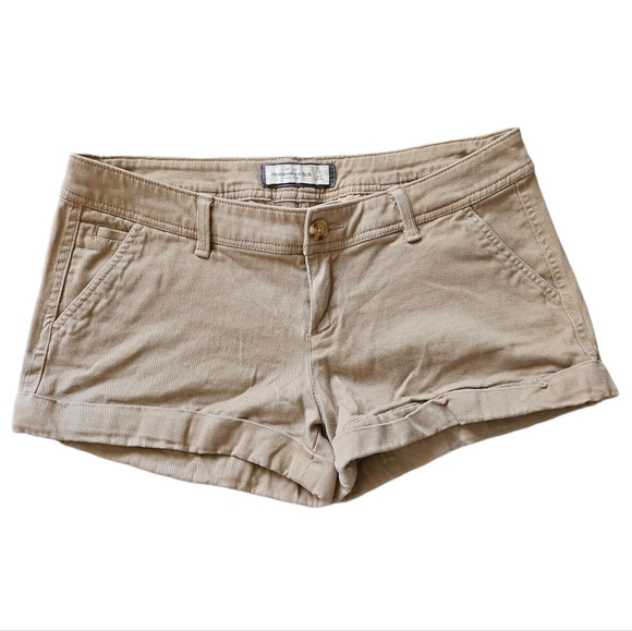 Abercrombie & Fitch Pants - Abercrombie & Fitch Y2K Tan Mini Shorts Womens size 4 Embroidered Logo Cotton